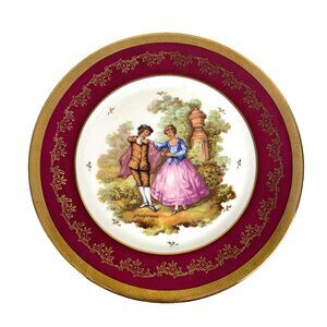 Vintage OTCO Limoges France Fragonard Gold & Cranberry Decorative Plate
